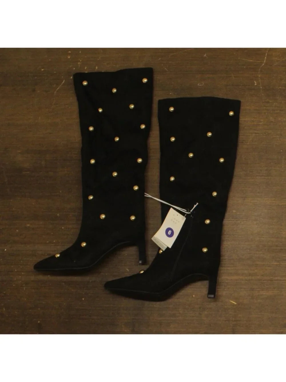 A New Day Studded Mid-Calf Pointed-Toe Boots 94568939 Jet Black / Gold 6M - Picture 1 of 11